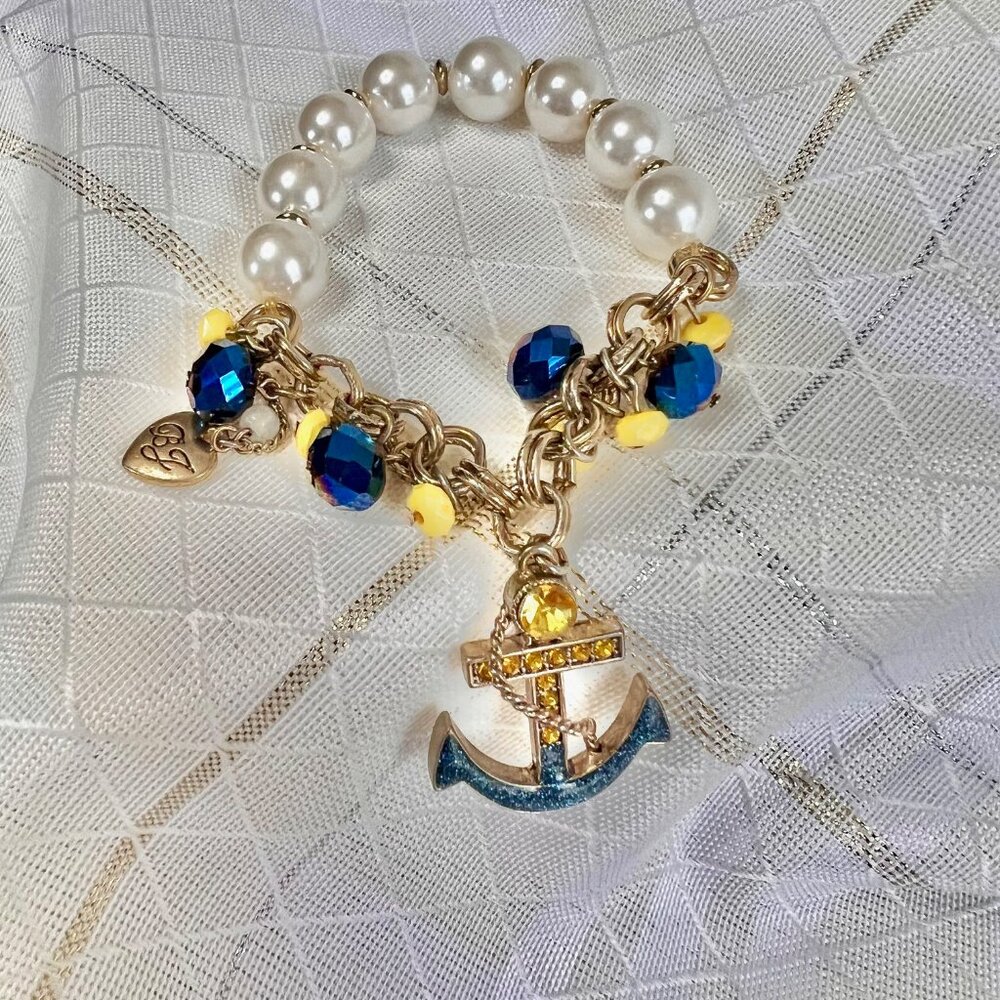 Betsey Johnson Ivy League Nautical Strech Bracelet with anchor and faux pearls